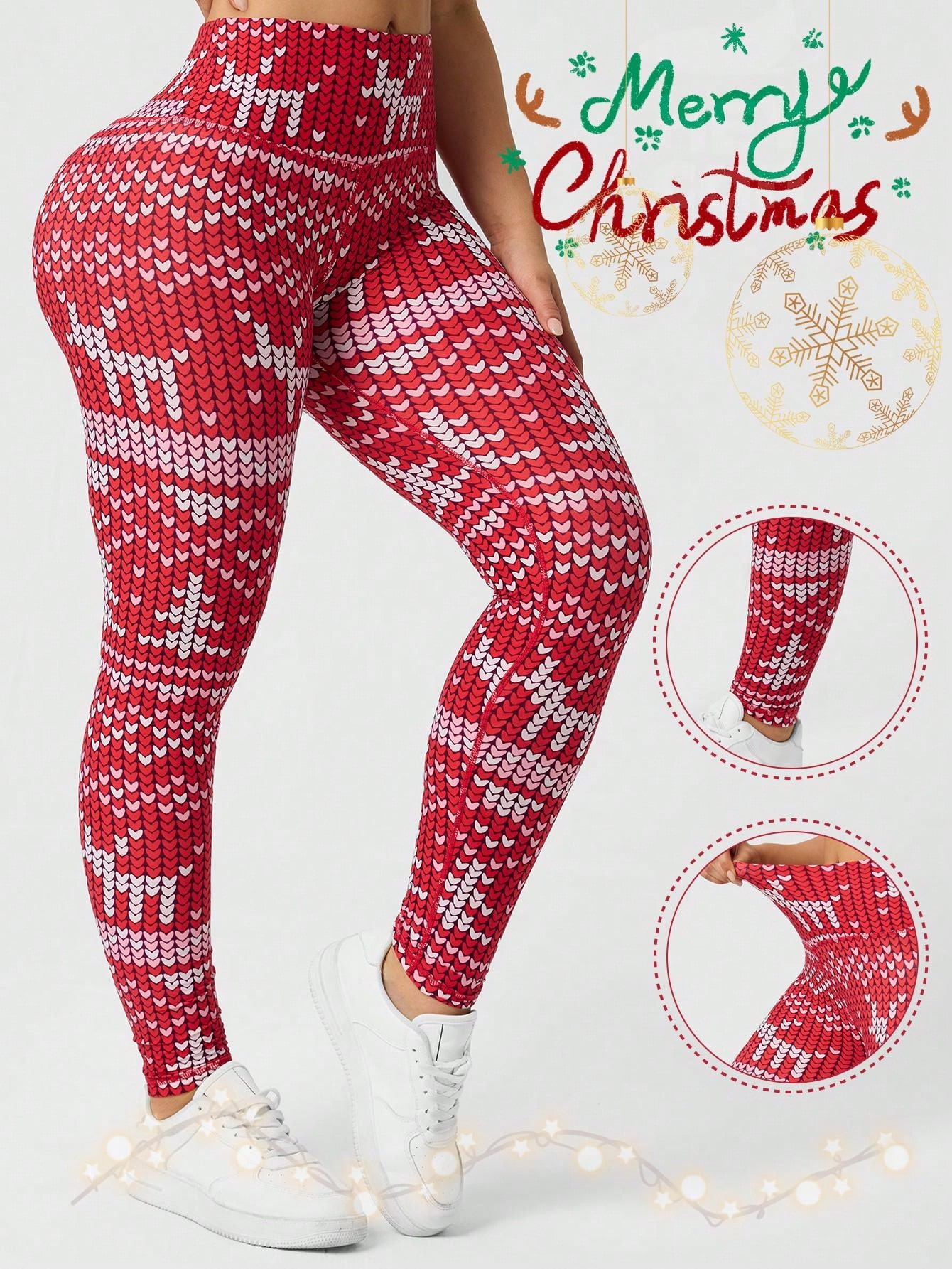 Yoga Fitness Holiday - Damskie świąteczne legginsy z nadrukiem, legginsy