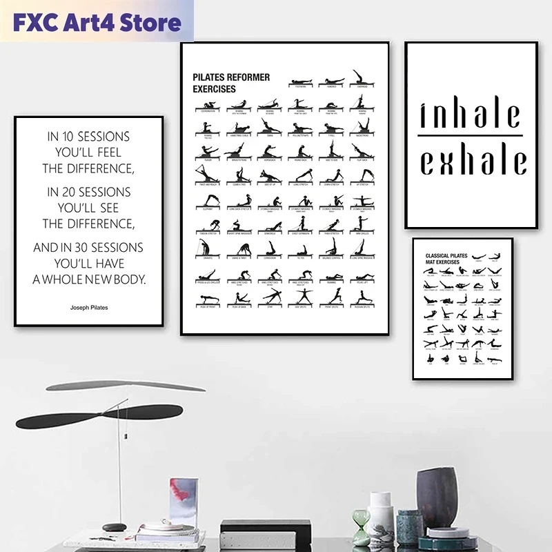 Fitness Yoga Pilates - Plakat bez ramy z schematem ćwiczeń